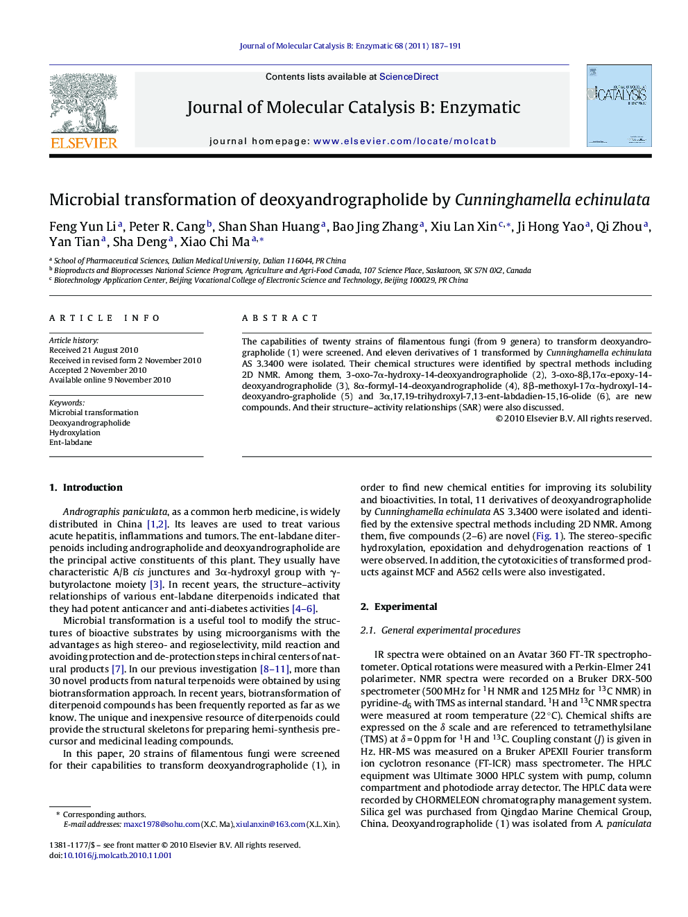 Microbial transformation of deoxyandrographolide by Cunninghamella echinulata