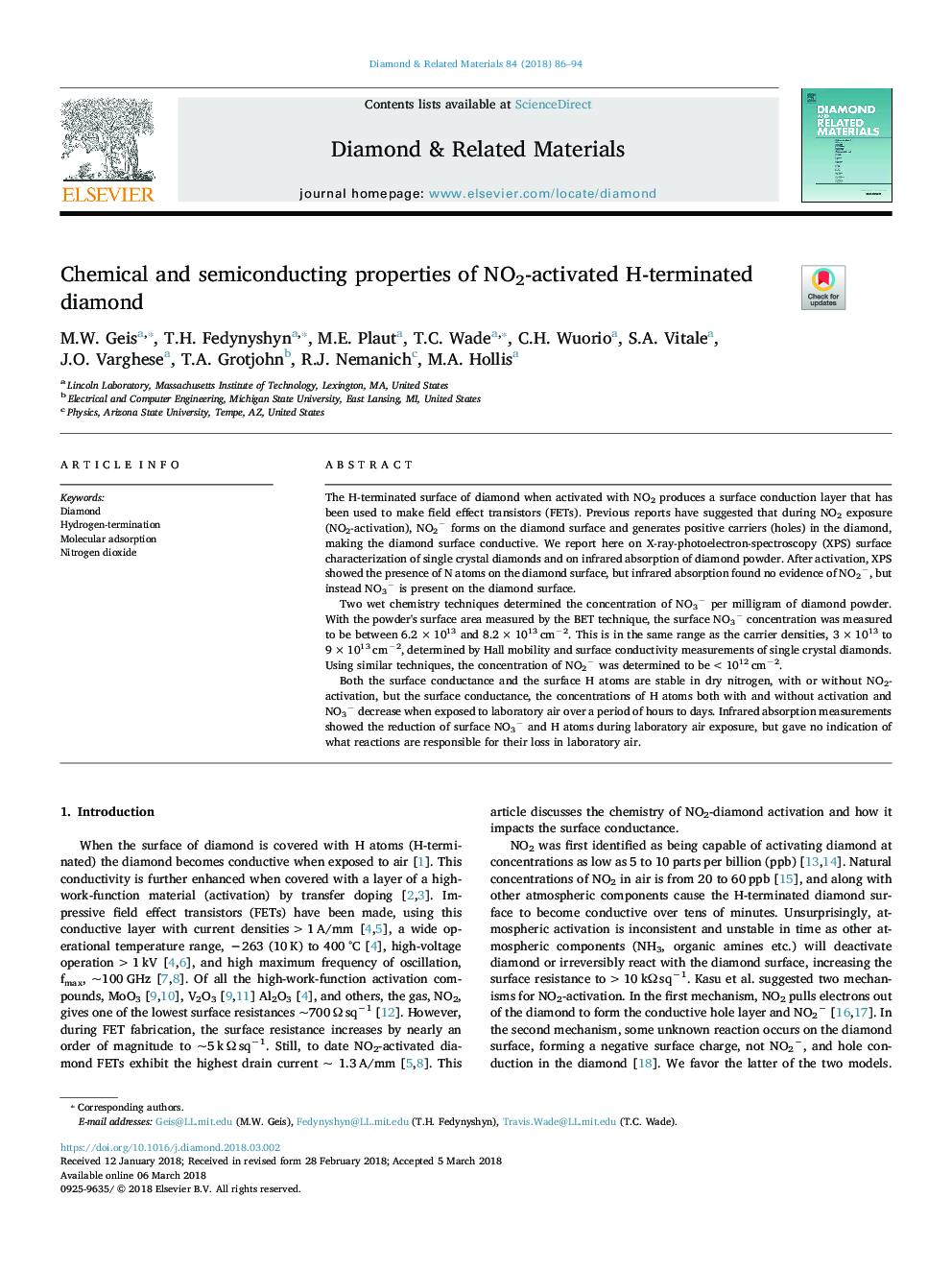 Chemical and semiconducting properties of NO2-activated H-terminated diamond