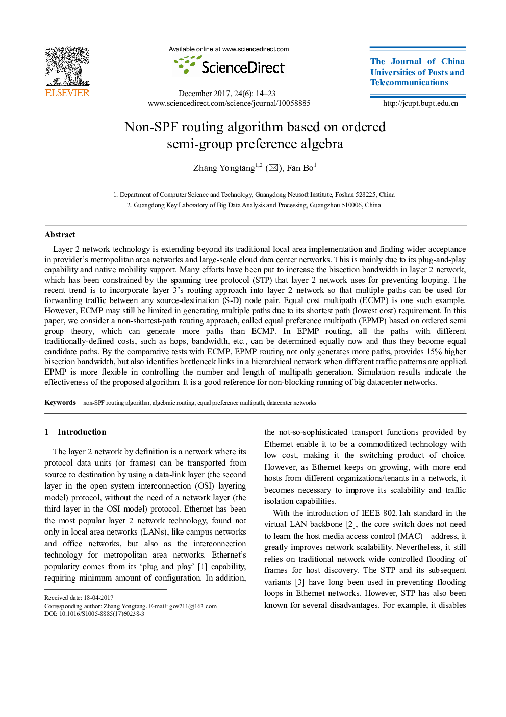 Non-SPF routing algorithm based on ordered semi-group preference algebra