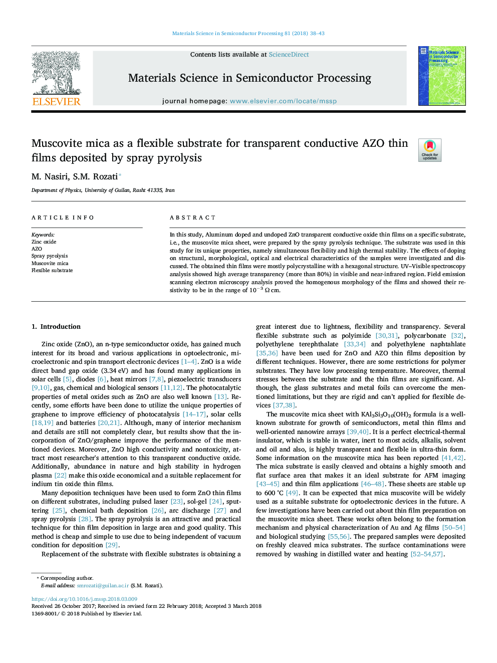 Muscovite mica as a flexible substrate for transparent conductive AZO thin films deposited by spray pyrolysis