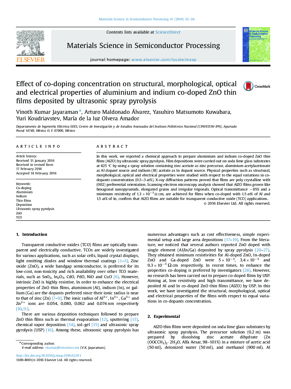 Effect of co-doping concentration on structural, morphological, optical and electrical properties of aluminium and indium co-doped ZnO thin films deposited by ultrasonic spray pyrolysis