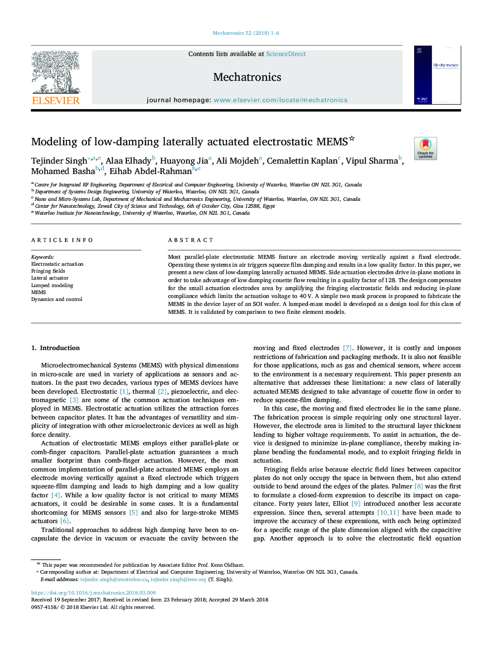 Modeling of low-damping laterally actuated electrostatic MEMS