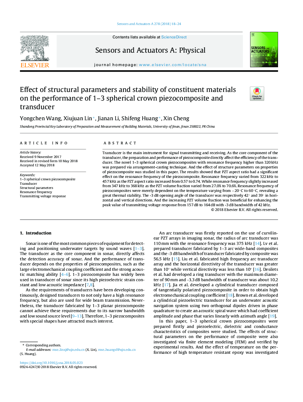 تاثیر پارامترهای ساختاری و پایداری مواد سازنده بر عملکرد پیزوکامپوزیت تاج و دوربین 1-3 کروی 