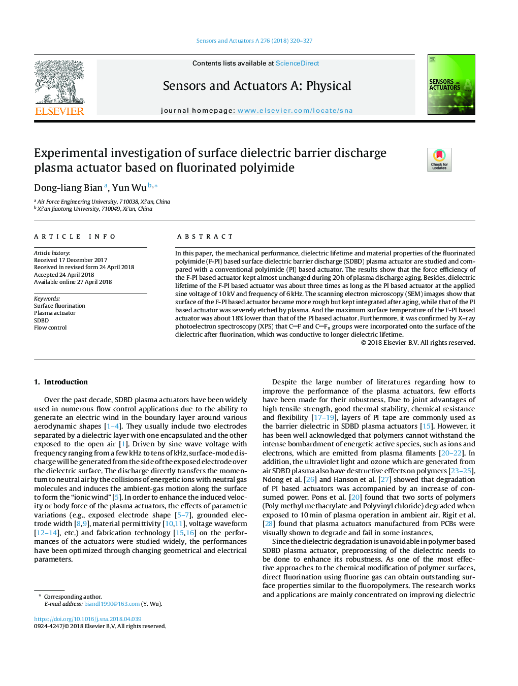 تحقیق تجربی بر اساس پلاسمای خروجی مانع دی اکسیدکربن بر پایه فلوئورید شده با پلییمید 