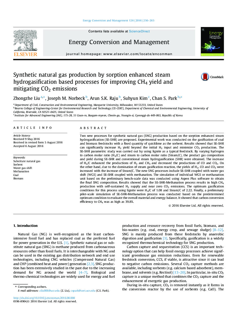 Synthetic natural gas production by sorption enhanced steam hydrogasification based processes for improving CH4 yield and mitigating CO2 emissions