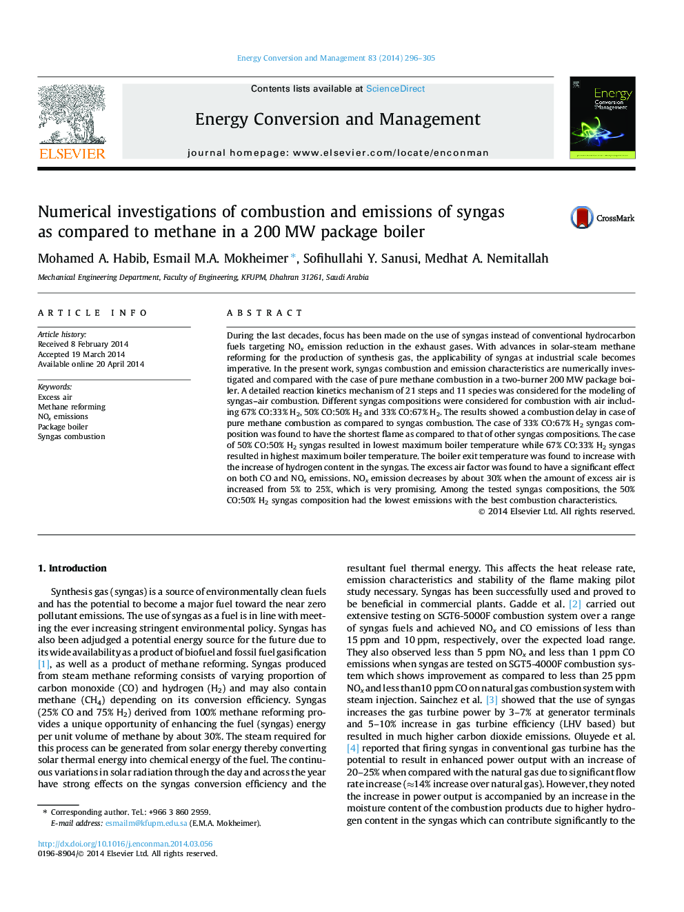 Numerical investigations of combustion and emissions of syngas as compared to methane in a 200Â MW package boiler