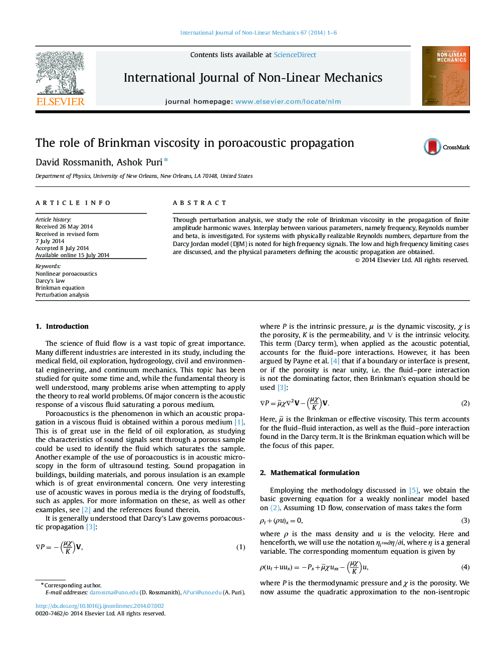 The role of Brinkman viscosity in poroacoustic propagation