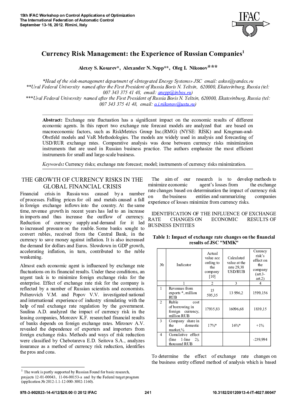 Currency Risk Management: the Experience of Russian Companies1 