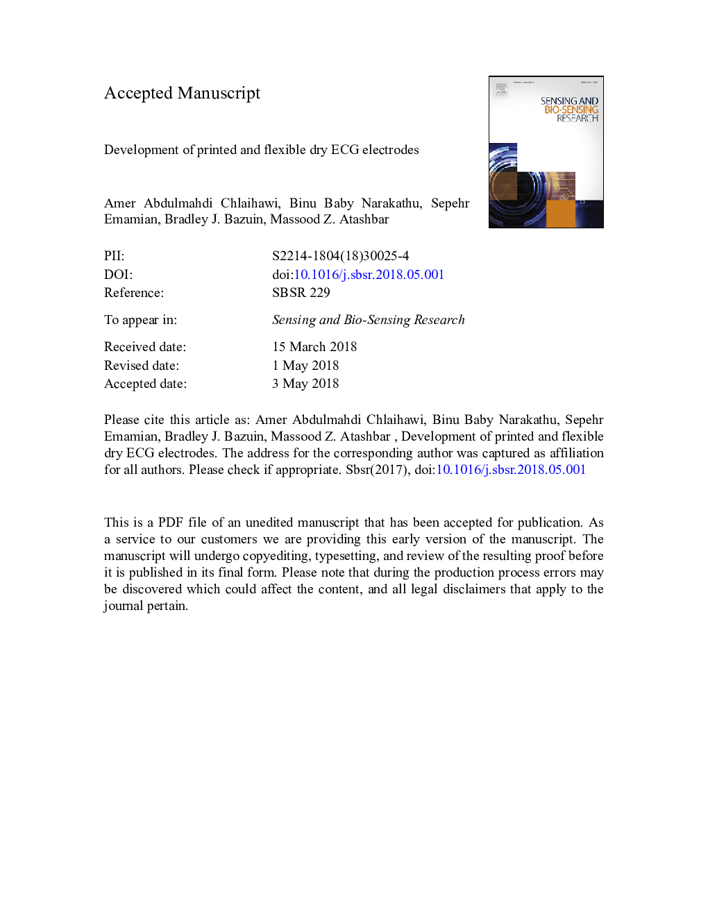 Development of printed and flexible dry ECG electrodes