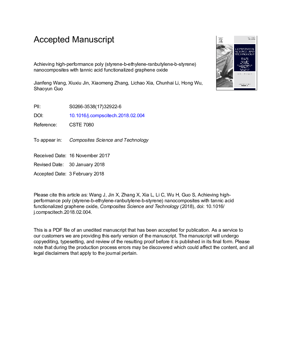 دستیابی به نانوکامپوزیت های پلی (استایرن-ب-اتیلن-روان بوتیلن-ب-استایرن) با عملکرد بالا با اسید تانیک اکسید گرافن 