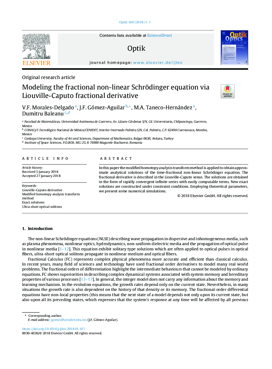 Modeling the fractional non-linear Schrödinger equation via Liouville-Caputo fractional derivative