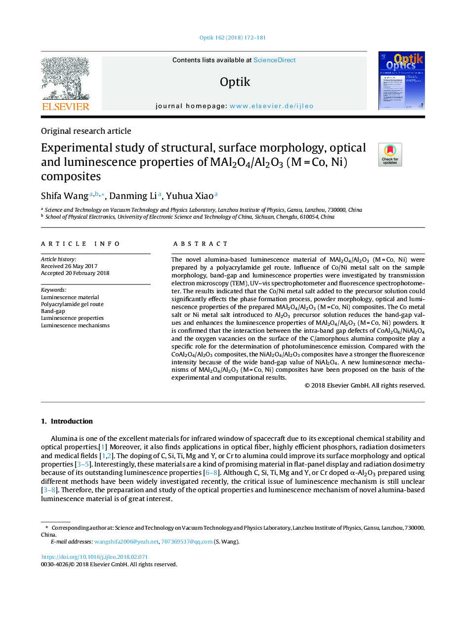 Experimental study of structural, surface morphology, optical and luminescence properties of MAl2O4/Al2O3 (Mâ¯=â¯Co, Ni) composites