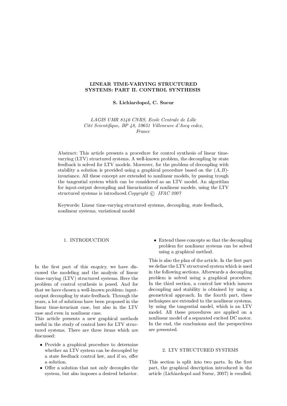 LINEAR TIME-VARYING STRUCTURED SYSTEMS: PART II. CONTROL SYNTHESIS