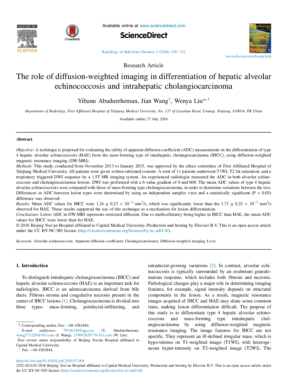 نقش تصویربرداری با وزن مولکولی در تمایز اچینوکوکوز آلوئولار با کبد و کلانژیوکارسینوم داخل صفاقی 