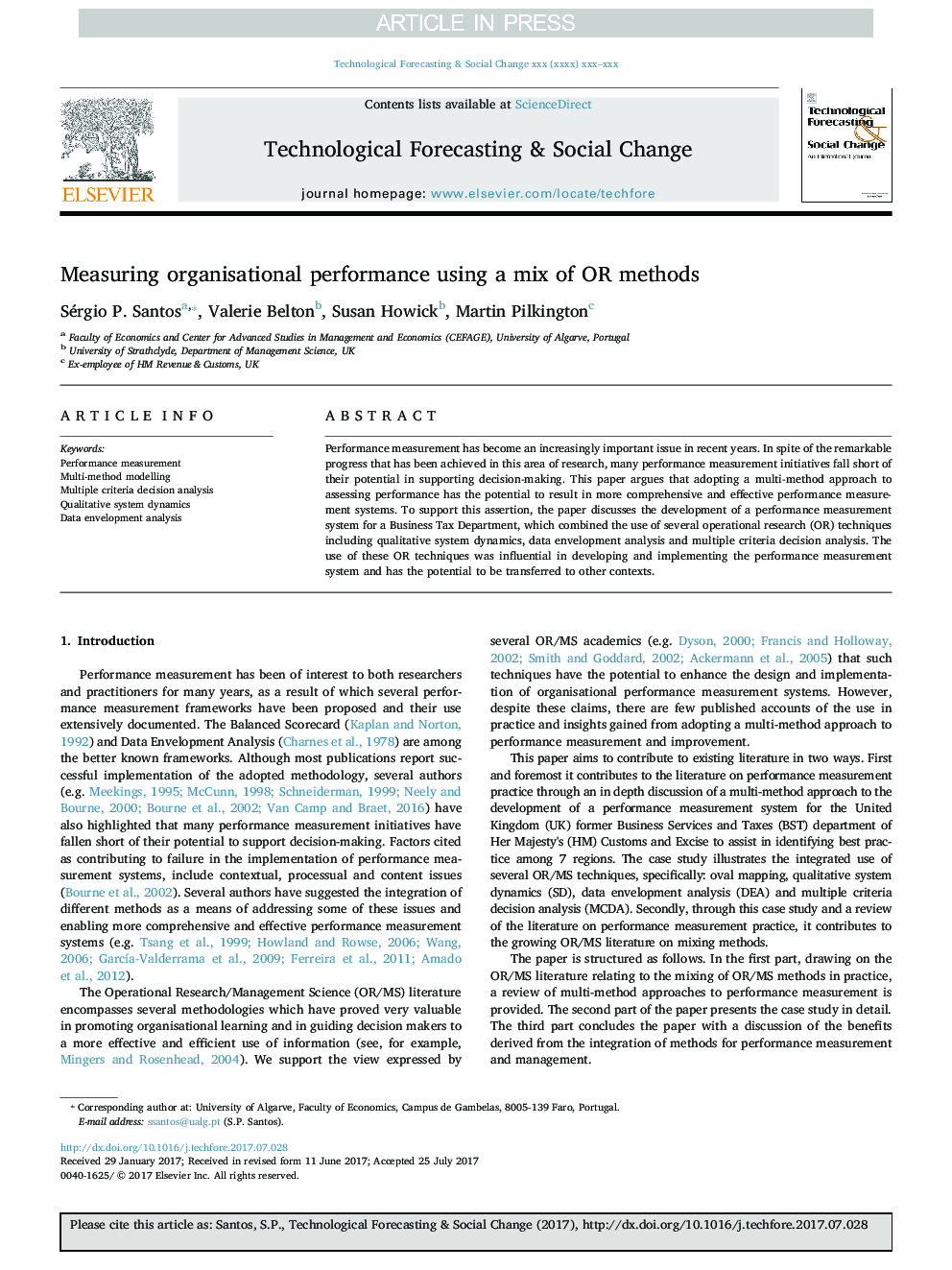 Measuring organisational performance using a mix of OR methods