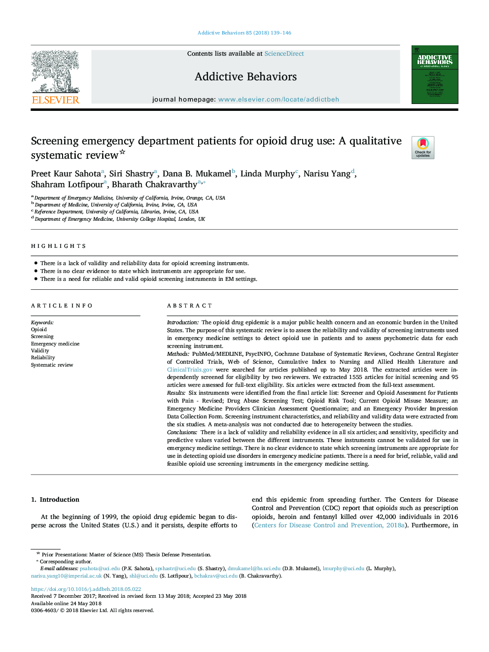 غربالگری بیماران بخش اورژانس برای مصرف مواد مخدر: یک بررسی سیستماتیک کیفی 