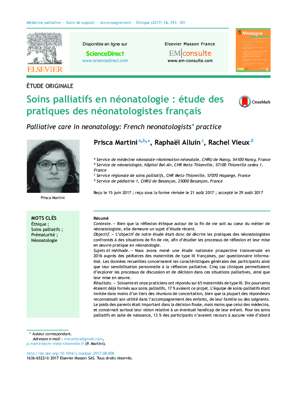 Soins palliatifs en néonatologieÂ : étude des pratiques des néonatologistes français