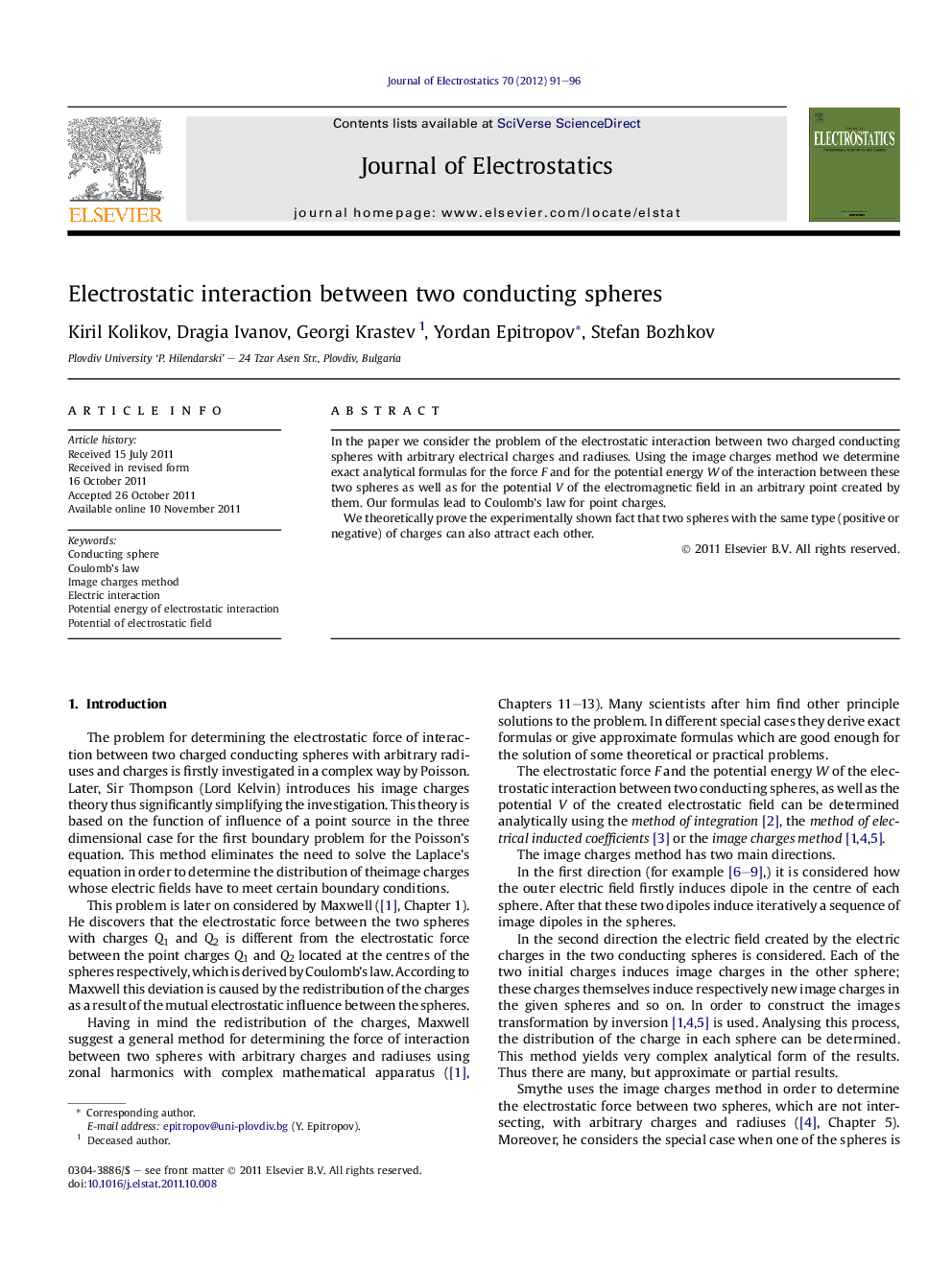 Electrostatic interaction between two conducting spheres