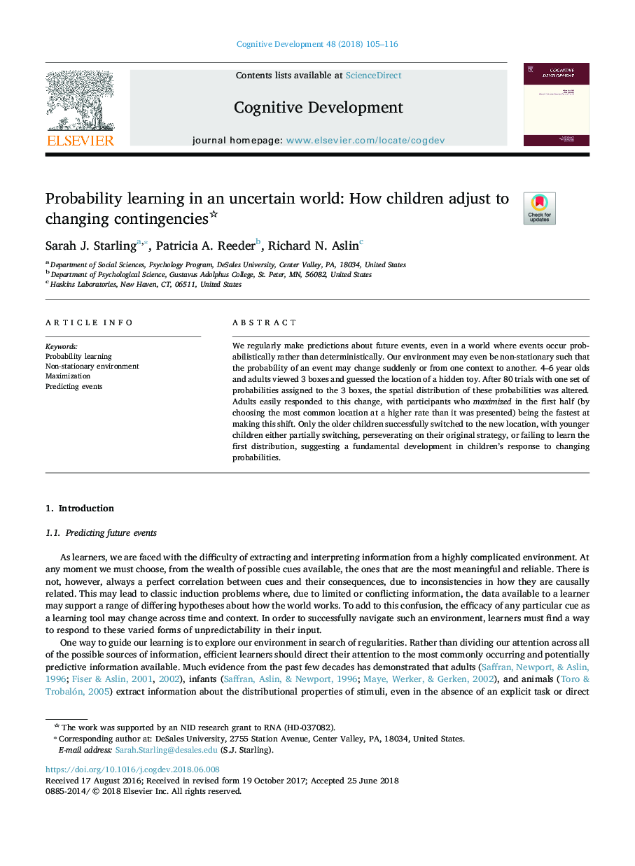 احتمال یادگیری در یک جهان نامشخص: چگونه کودکان به تغییر شرایط احتمالی برسند 