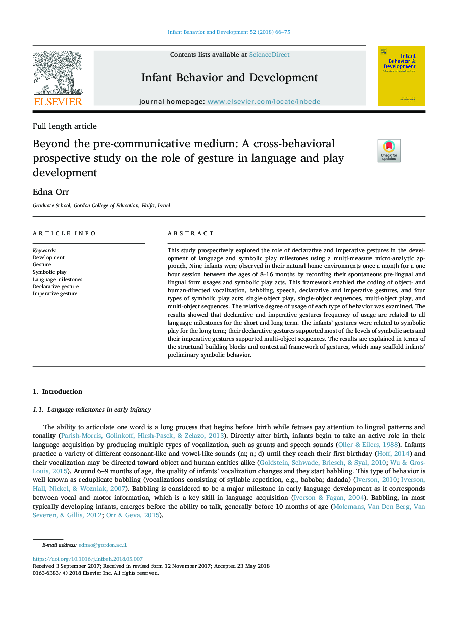 فراتر از محیط پیش از ارتباط: یک مطالعه آینده نگر در رابطه با نقش ژست در توسعه زبان و بازی 