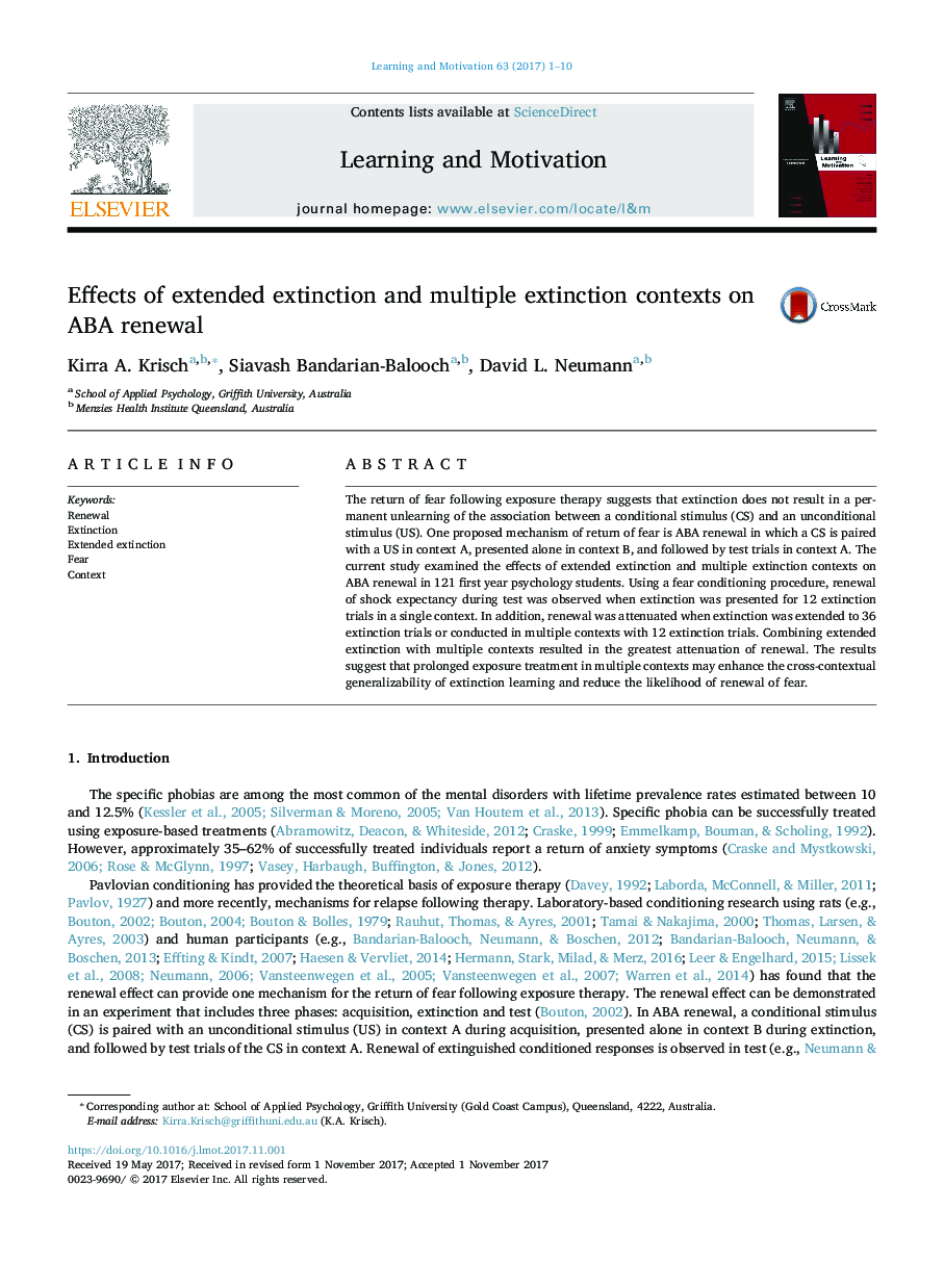 Effects of extended extinction and multiple extinction contexts on ABA renewal