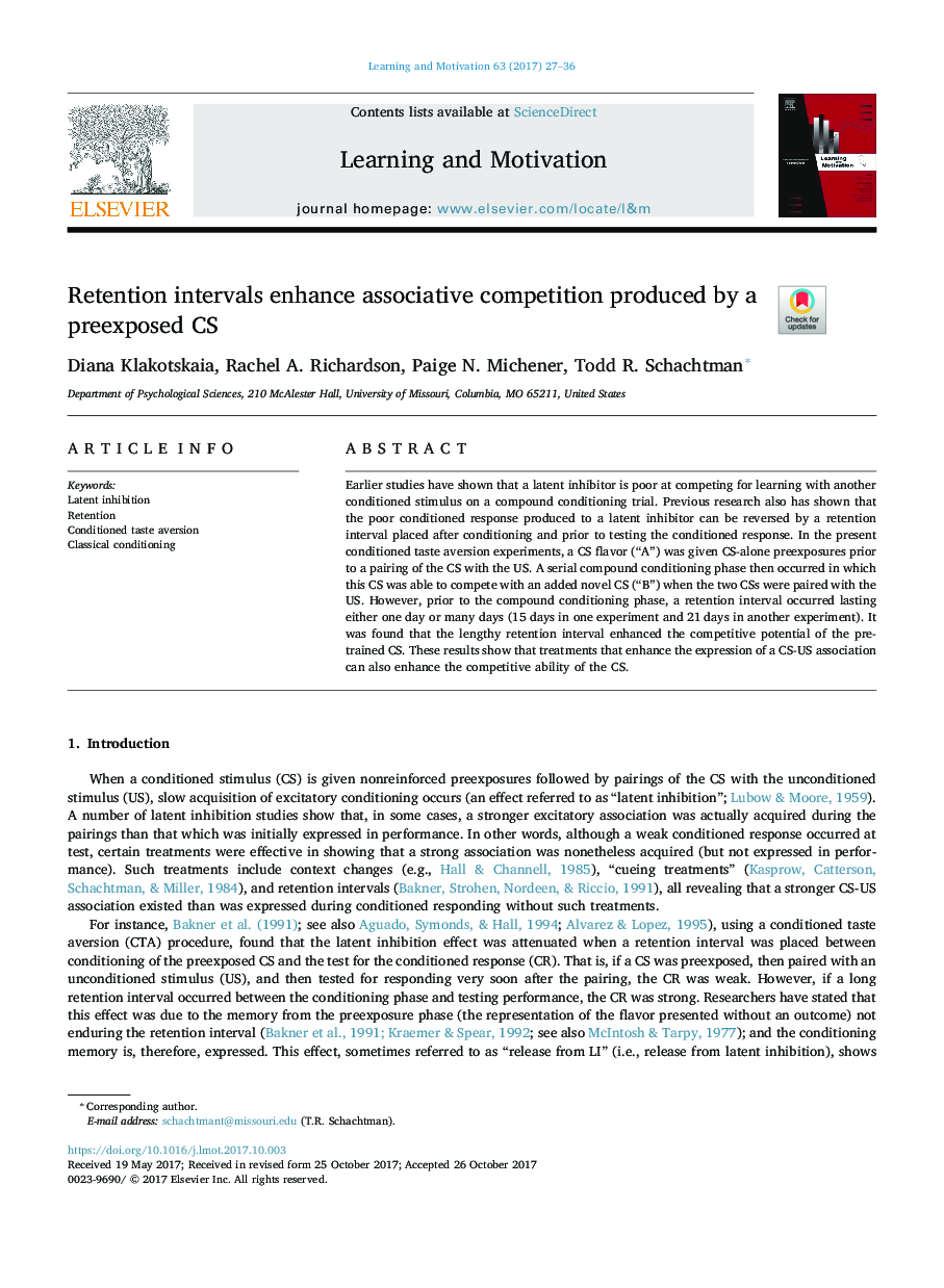 Retention intervals enhance associative competition produced by a preexposed CS