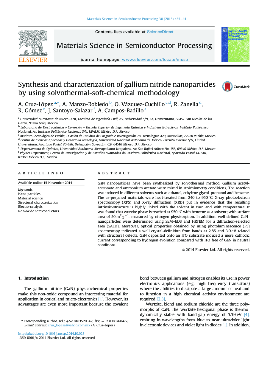 Synthesis and characterization of gallium nitride nanoparticles by using solvothermal-soft-chemical methodology