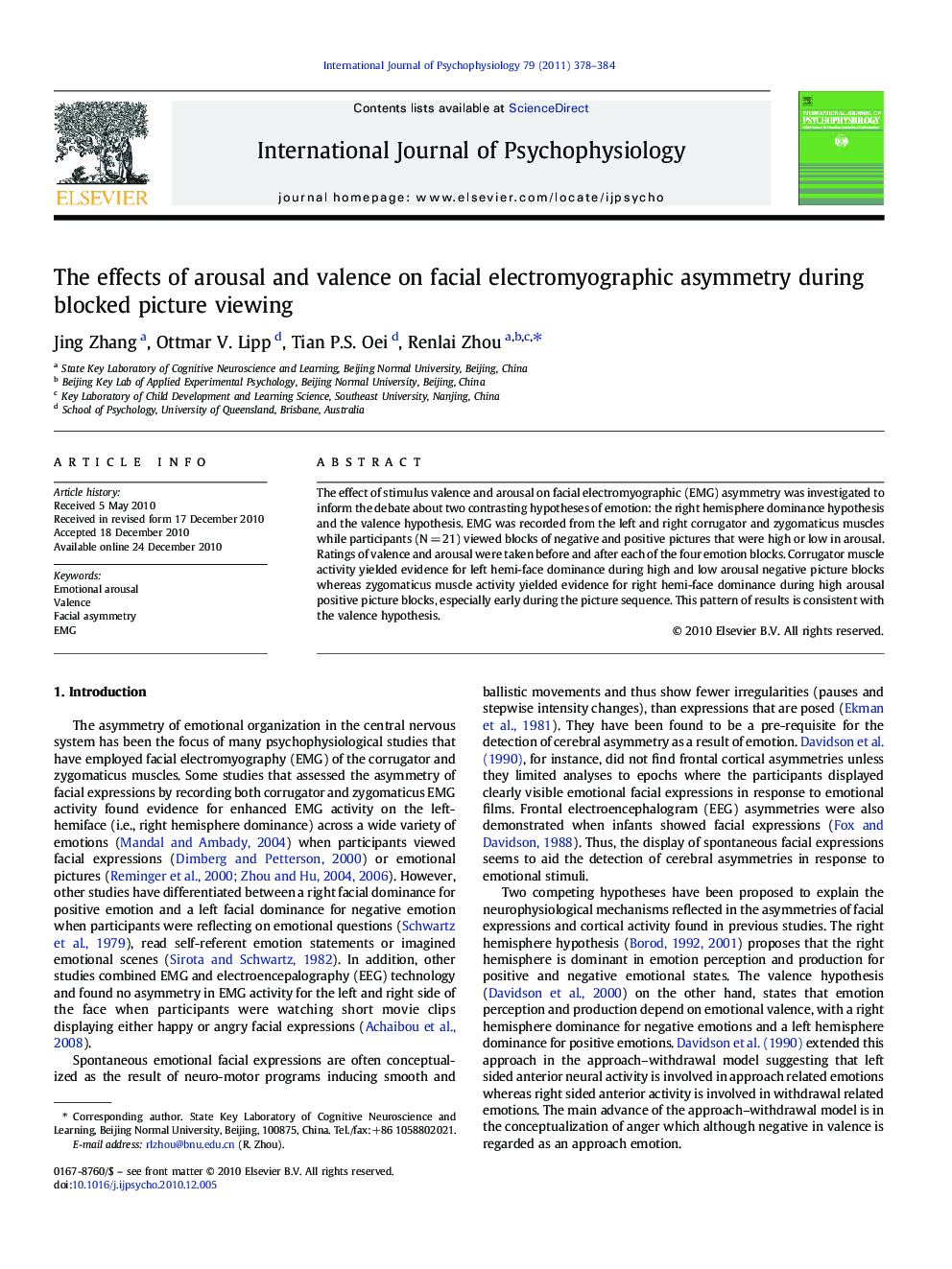 The effects of arousal and valence on facial electromyographic asymmetry during blocked picture viewing