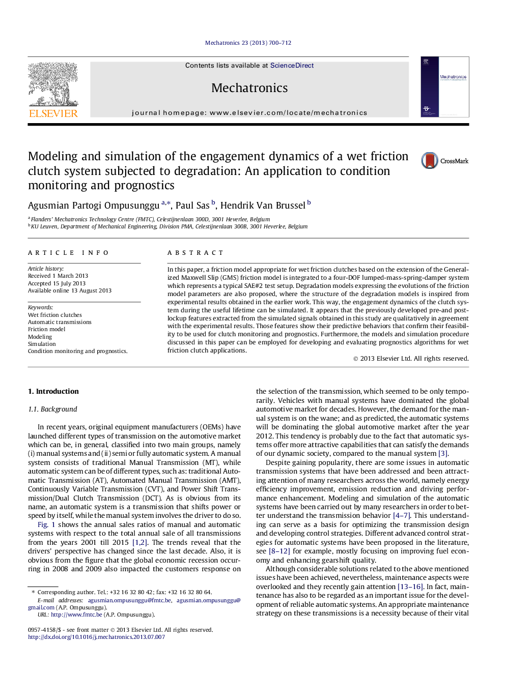 Modeling and simulation of the engagement dynamics of a wet friction clutch system subjected to degradation: An application to condition monitoring and prognostics