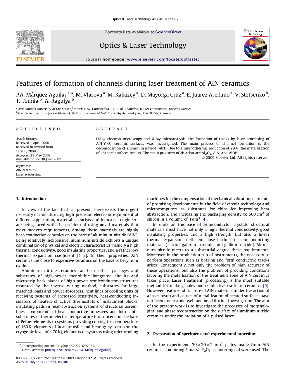 Features of formation of channels during laser treatment of AlN ceramics