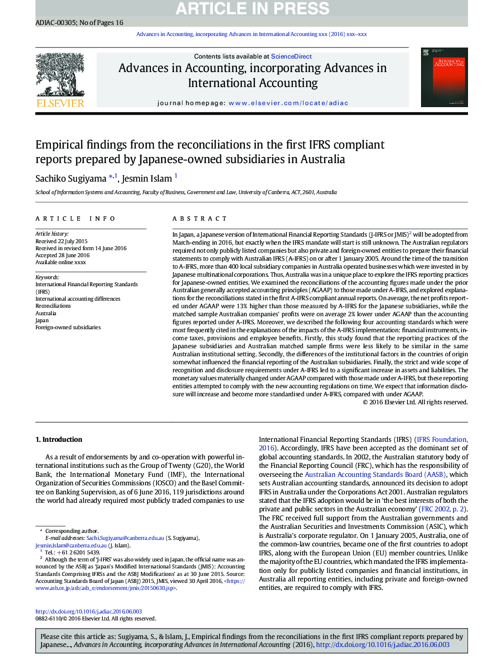 Empirical findings from the reconciliations in the first IFRS compliant reports prepared by Japanese-owned subsidiaries in Australia