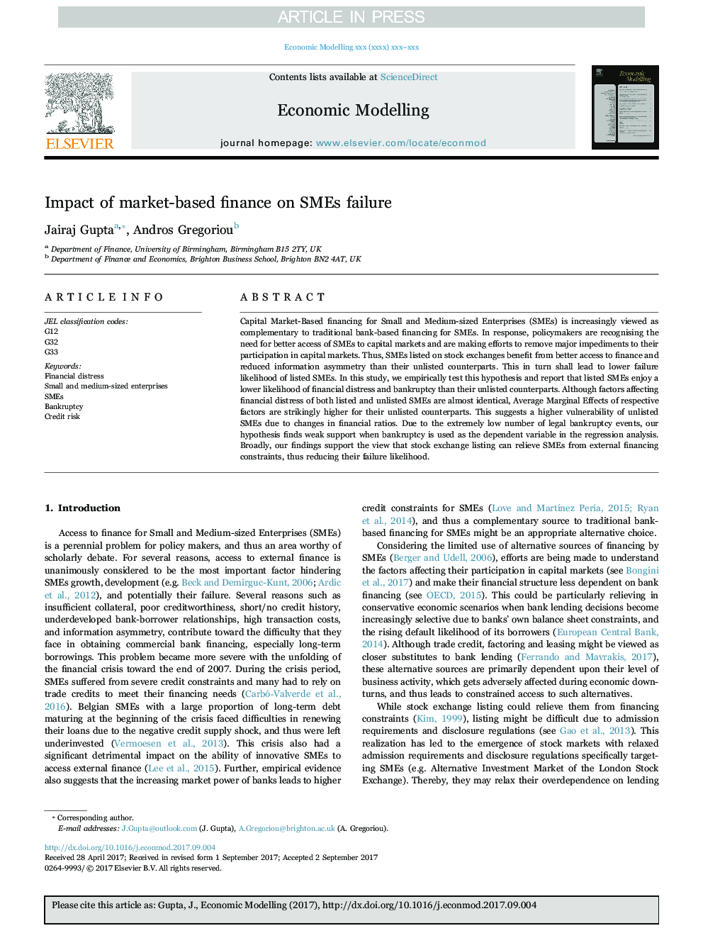 Impact of market-based finance on SMEs failure