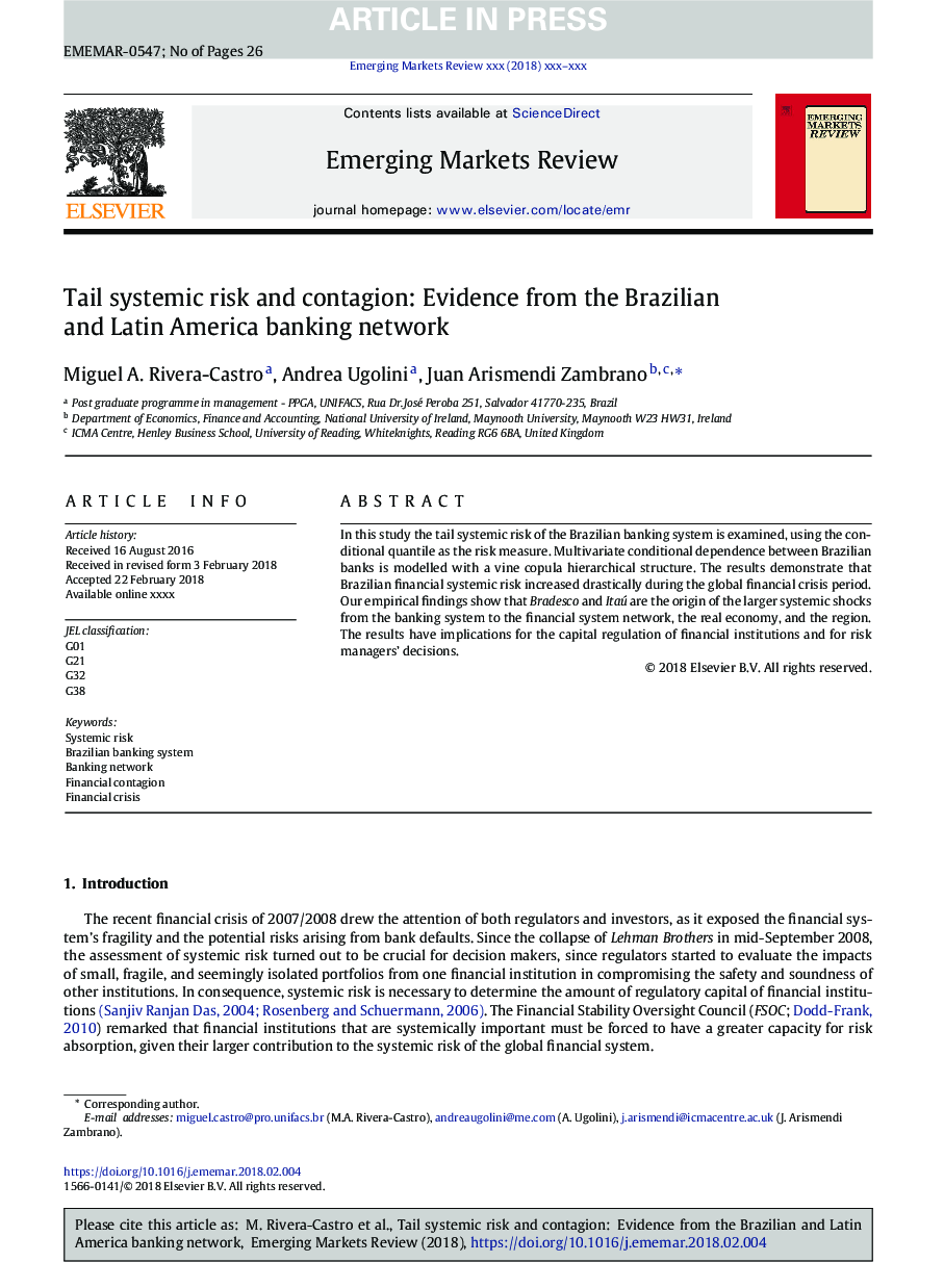 ریسک سیستماتیک و بیماری: شواهد از شبکه بانکی برزیل و آمریکای لاتین 