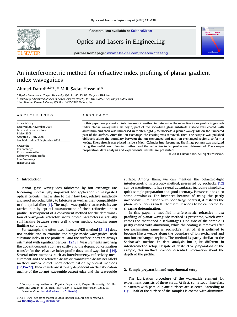 An interferometric method for refractive index profiling of planar gradient index waveguides