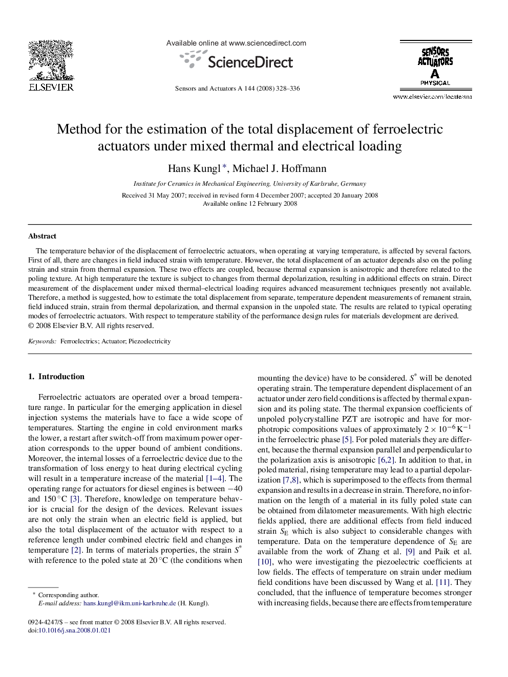 Method for the estimation of the total displacement of ferroelectric actuators under mixed thermal and electrical loading