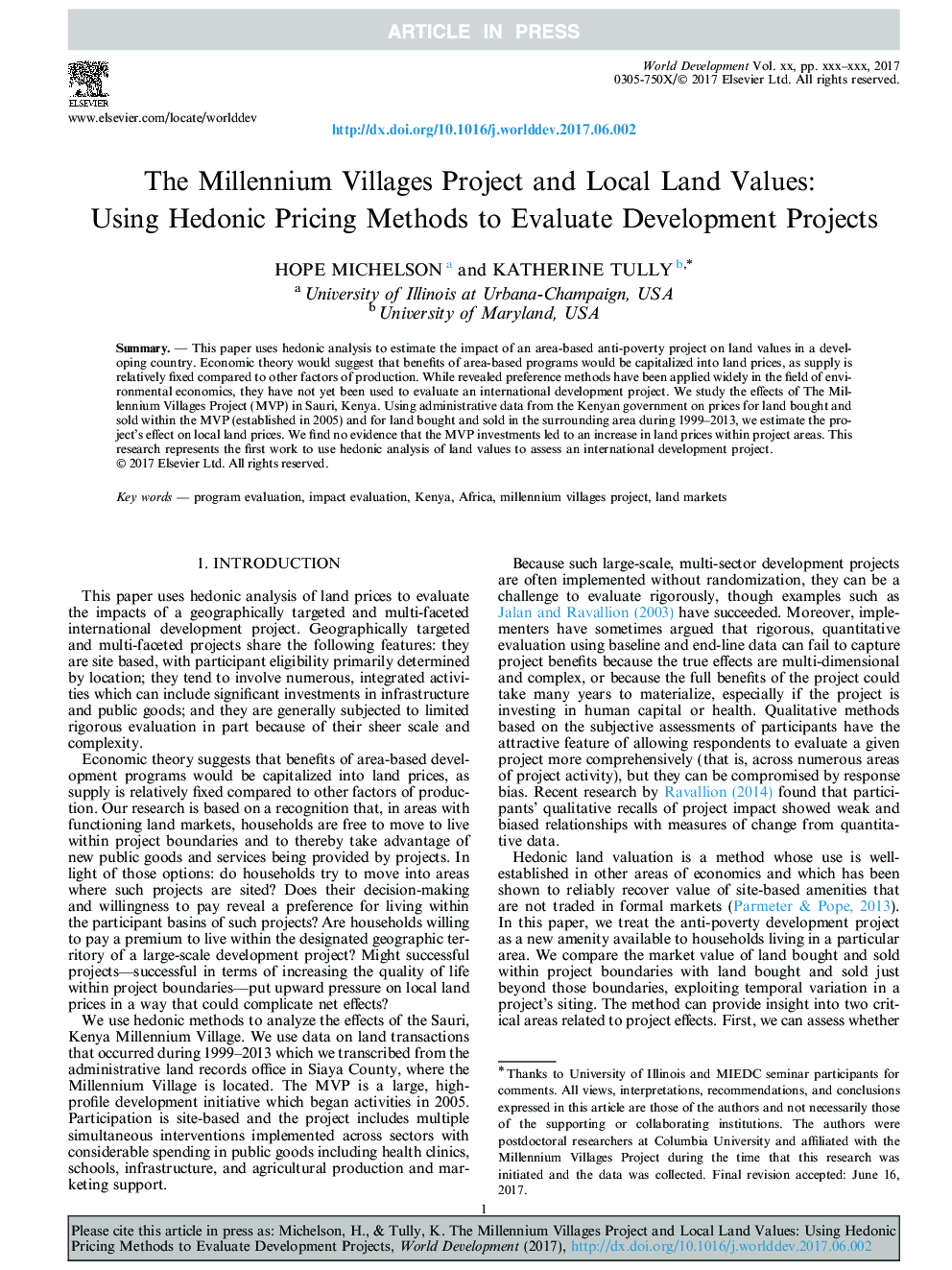پروژه های روستاهای هزاره و ارزش های محلی محلی: با استفاده از روش های قیمت گذاری هزاره برای ارزیابی پروژه های توسعه 