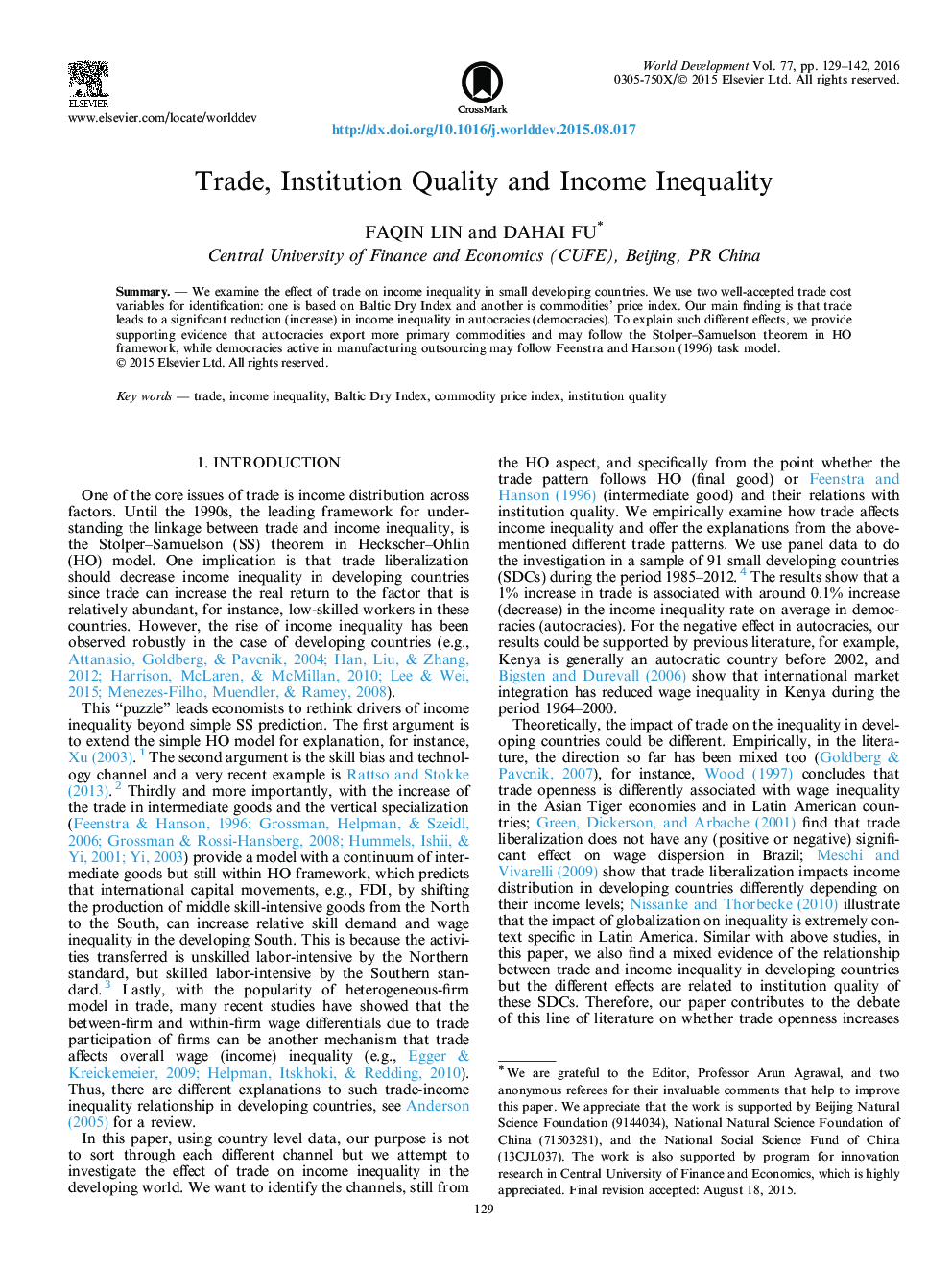 تجارت، کیفیت موسسه و نابرابری درآمد 