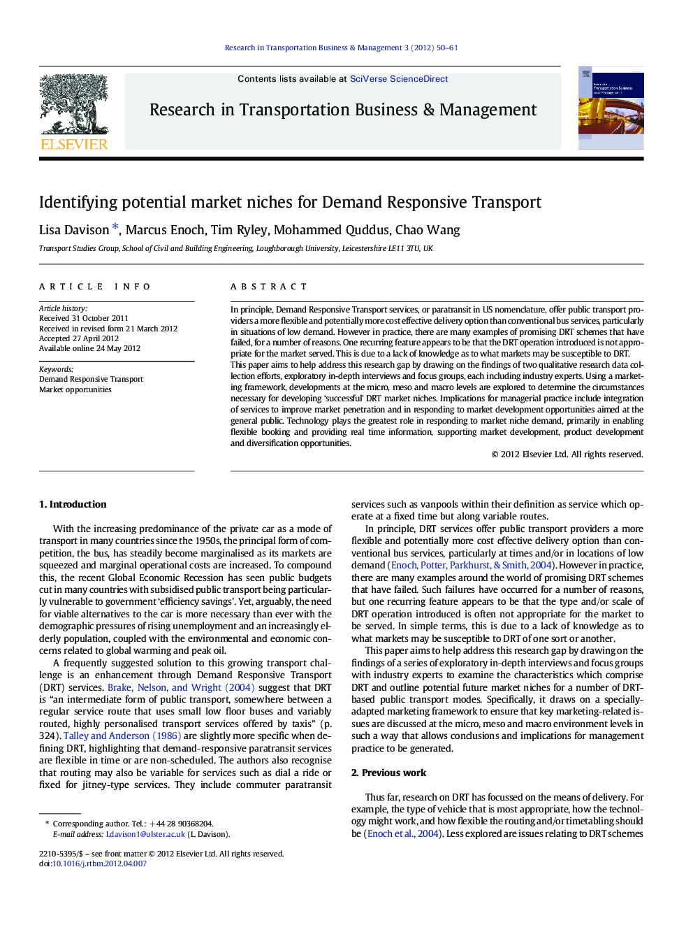 Identifying potential market niches for Demand Responsive Transport