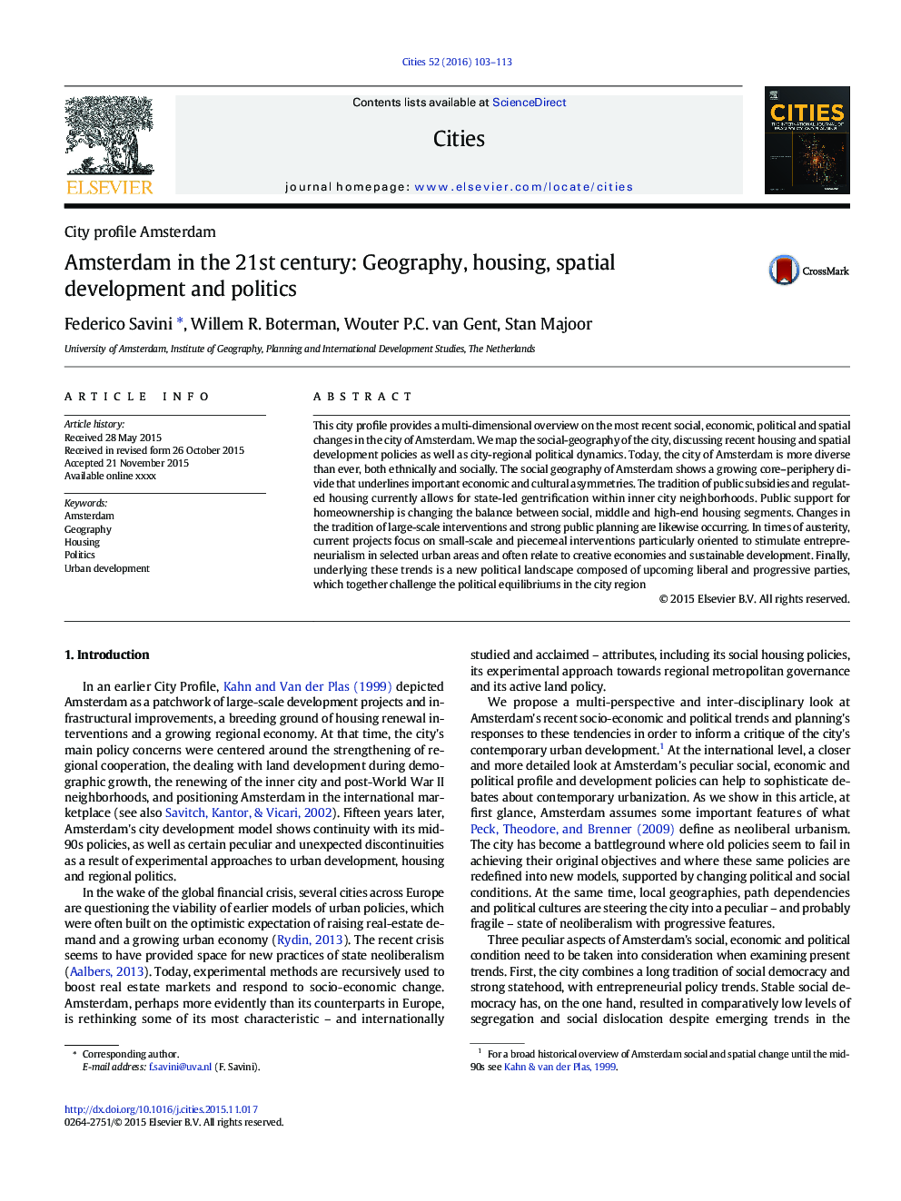 Amsterdam in the 21st century: Geography, housing, spatial development and politics