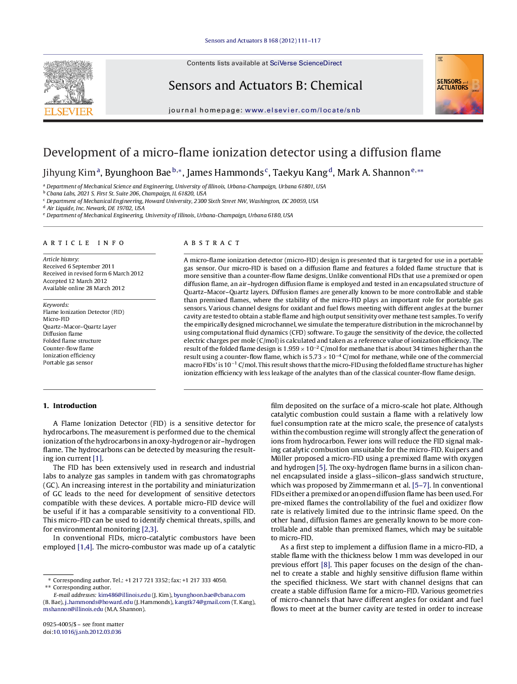 Development of a micro-flame ionization detector using a diffusion flame