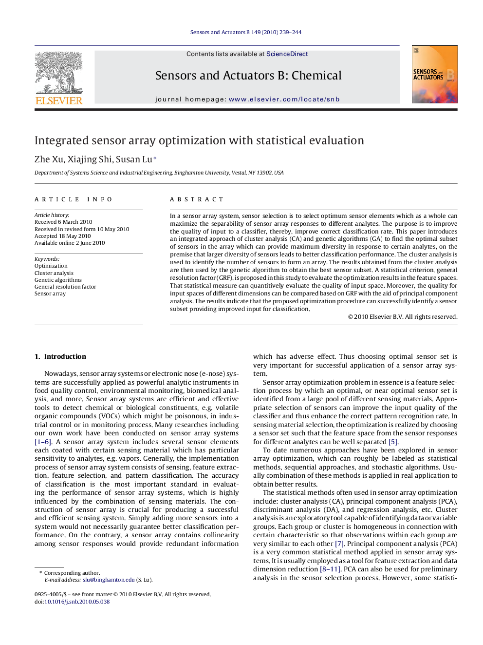 Integrated sensor array optimization with statistical evaluation