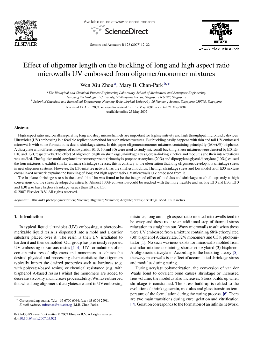 Effect of oligomer length on the buckling of long and high aspect ratio microwalls UV embossed from oligomer/monomer mixtures