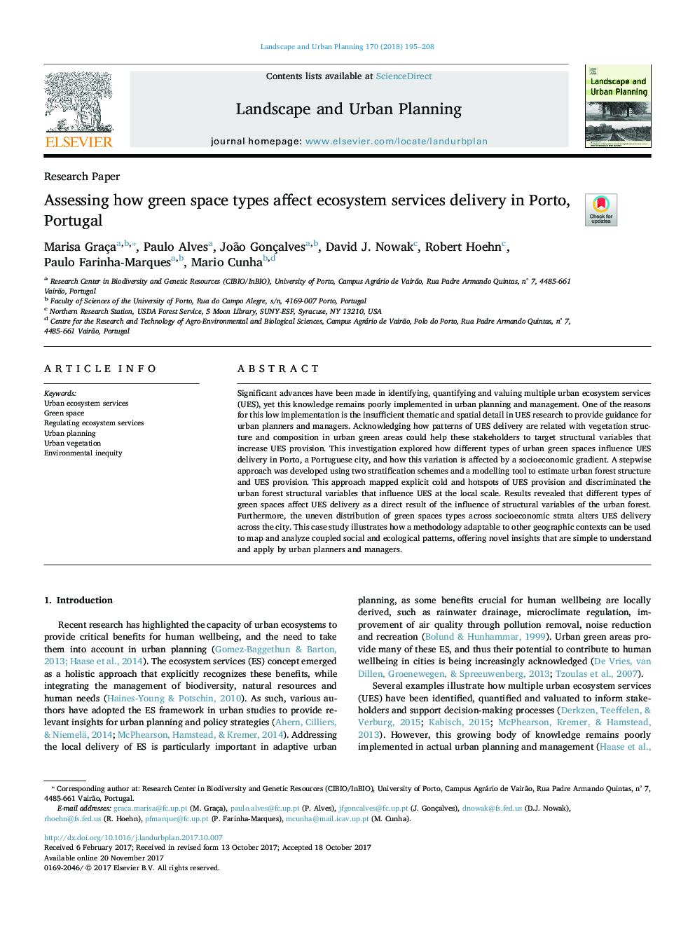 Assessing how green space types affect ecosystem services delivery in Porto, Portugal