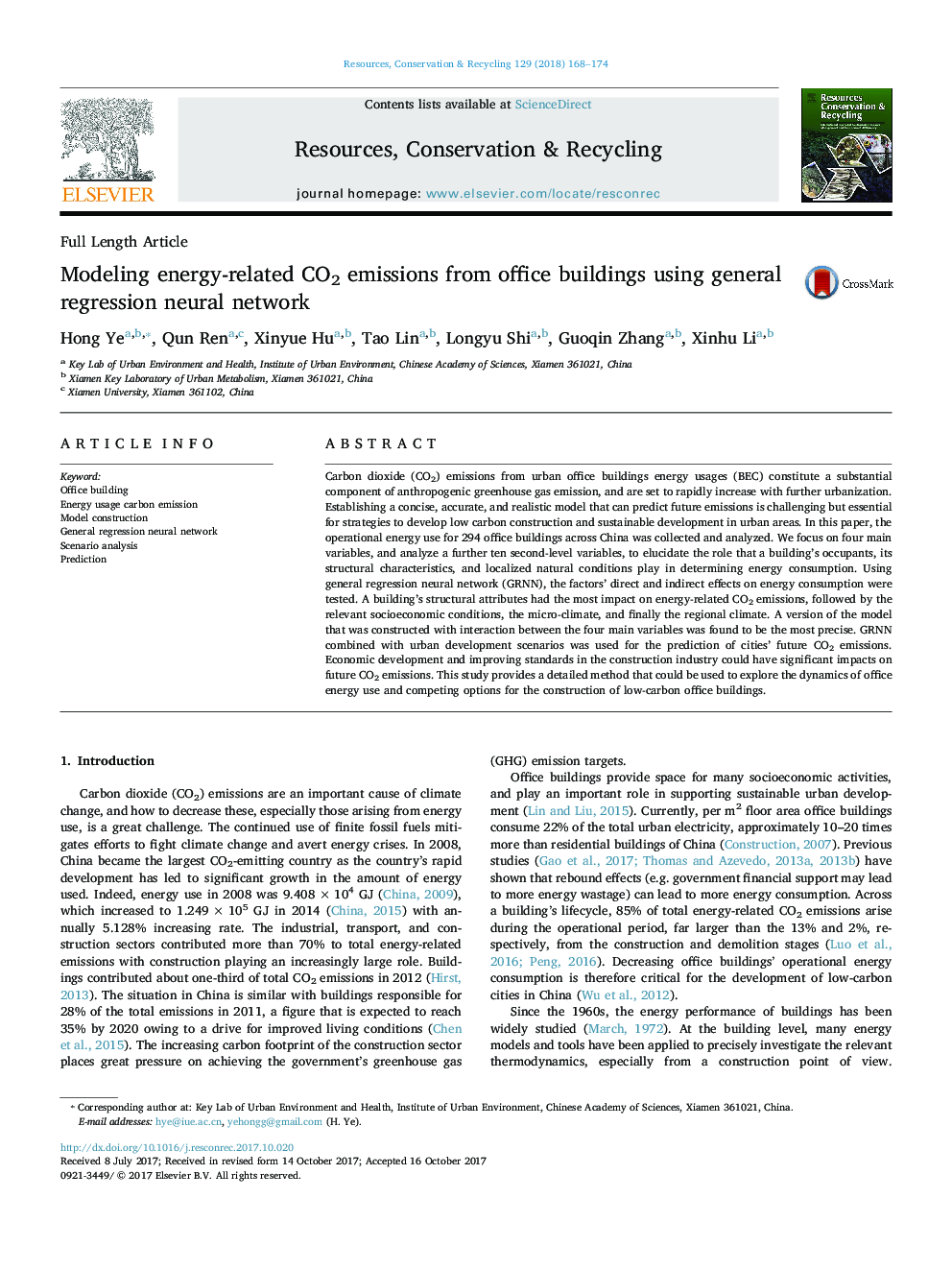 Modeling energy-related CO2 emissions from office buildings using general regression neural network