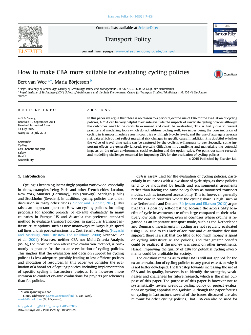 How to make CBA more suitable for evaluating cycling policies
