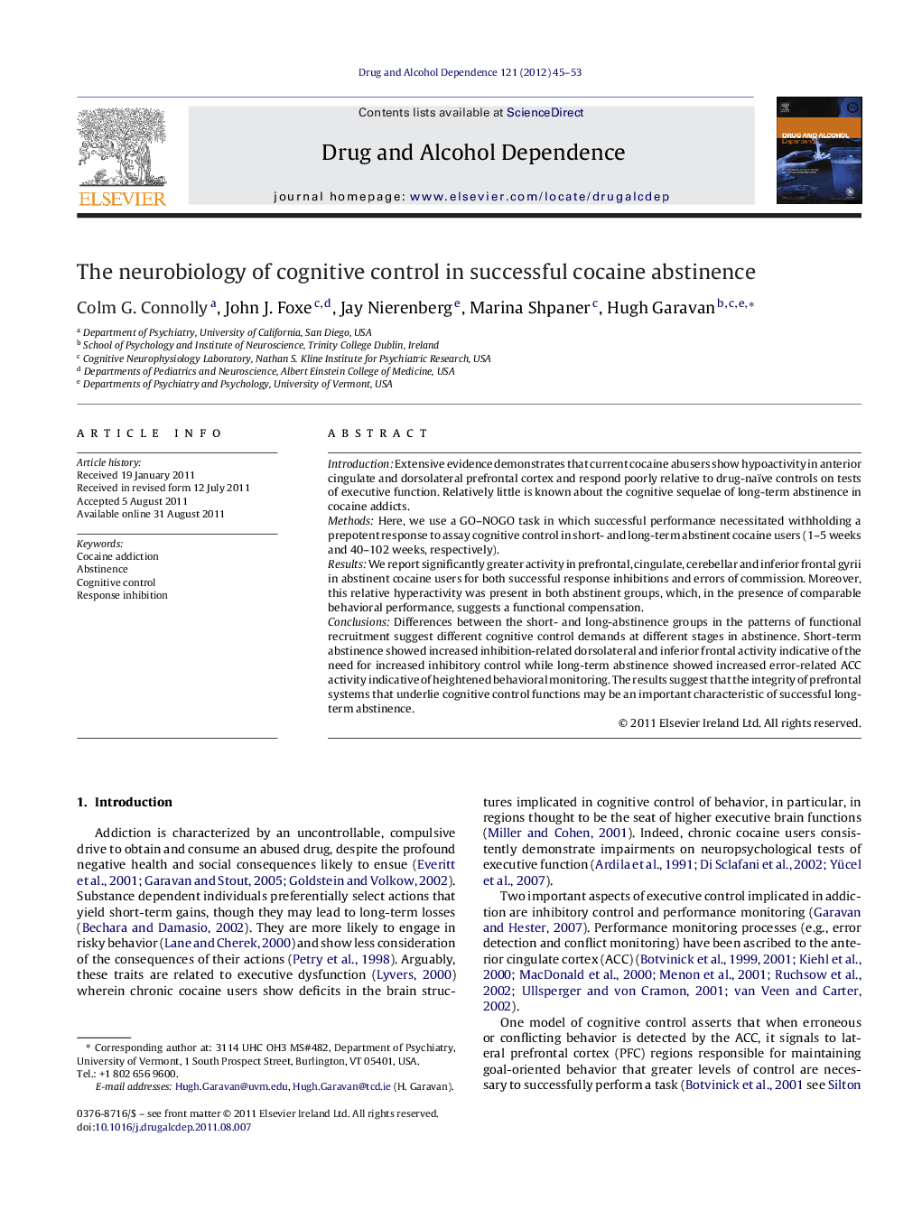 The neurobiology of cognitive control in successful cocaine abstinence