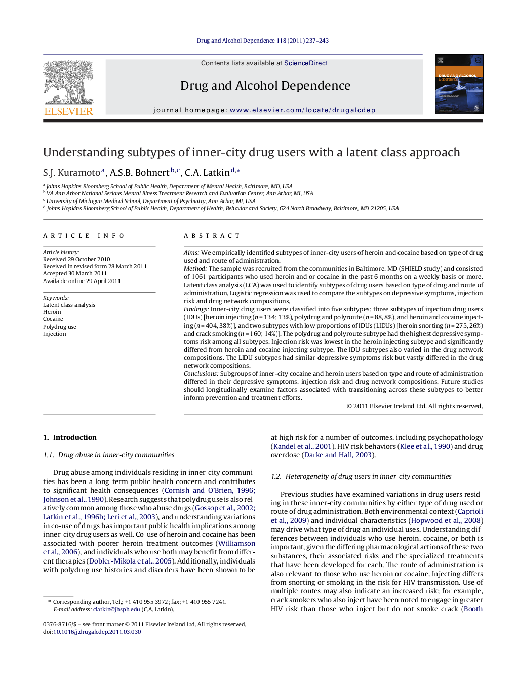 Understanding subtypes of inner-city drug users with a latent class approach