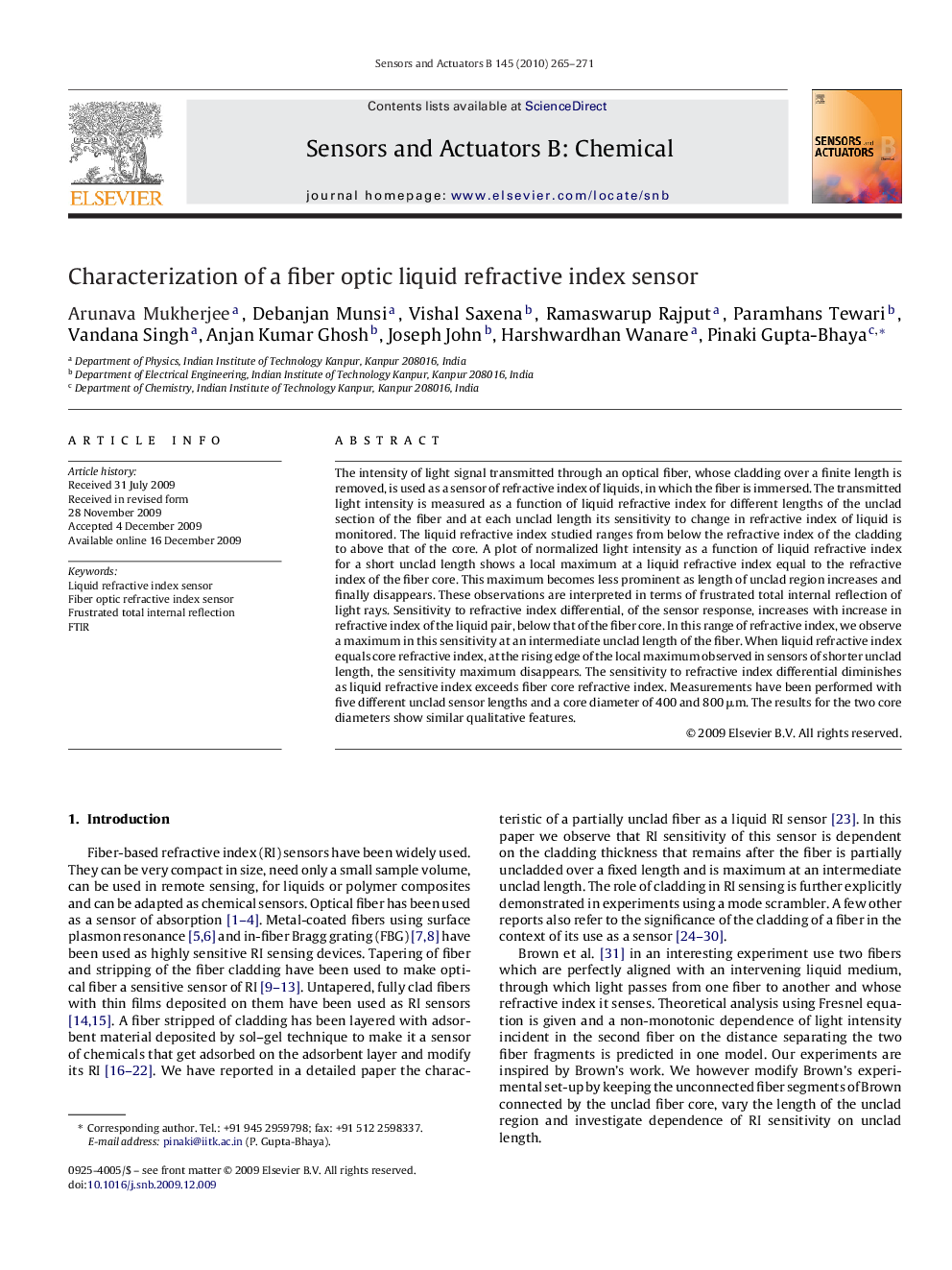 Characterization of a fiber optic liquid refractive index sensor