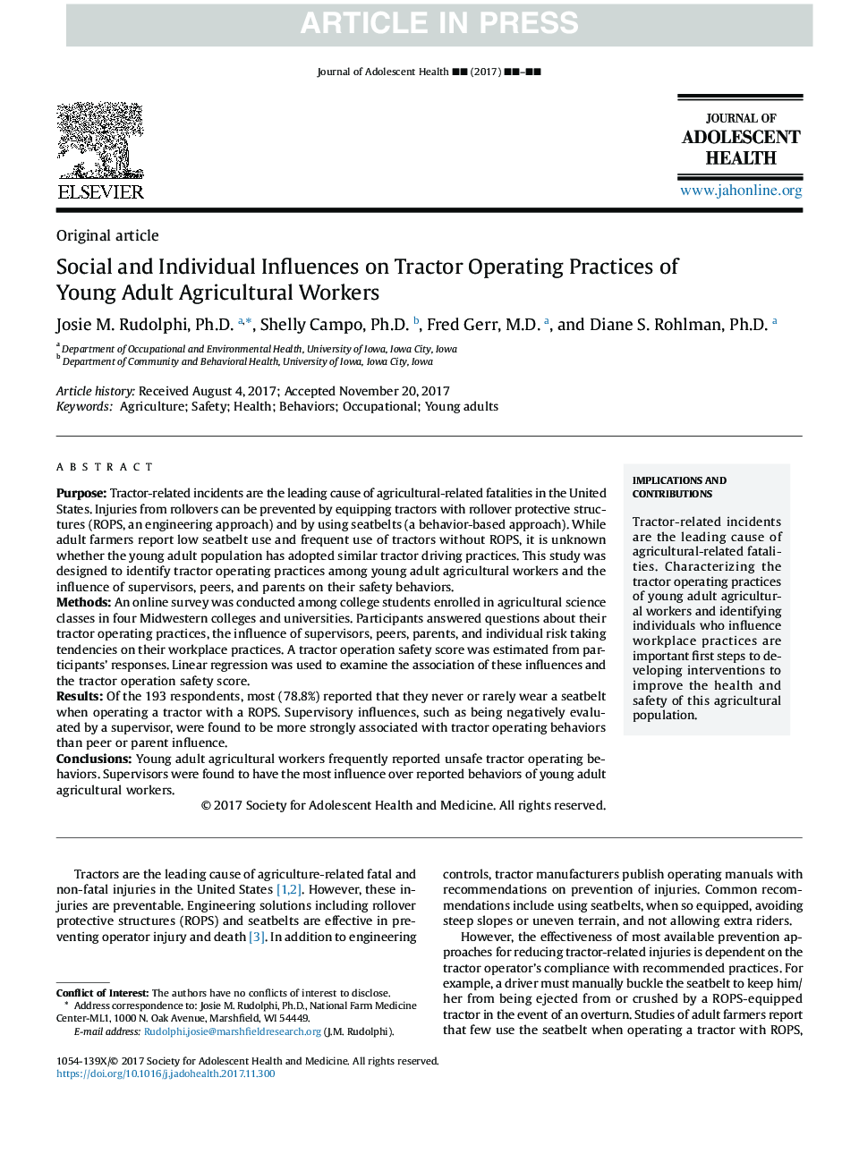 تاثیرات اجتماعی و فردی در عملکردهای عملیاتی تراکتور کارگران کشاورزی جوانان 