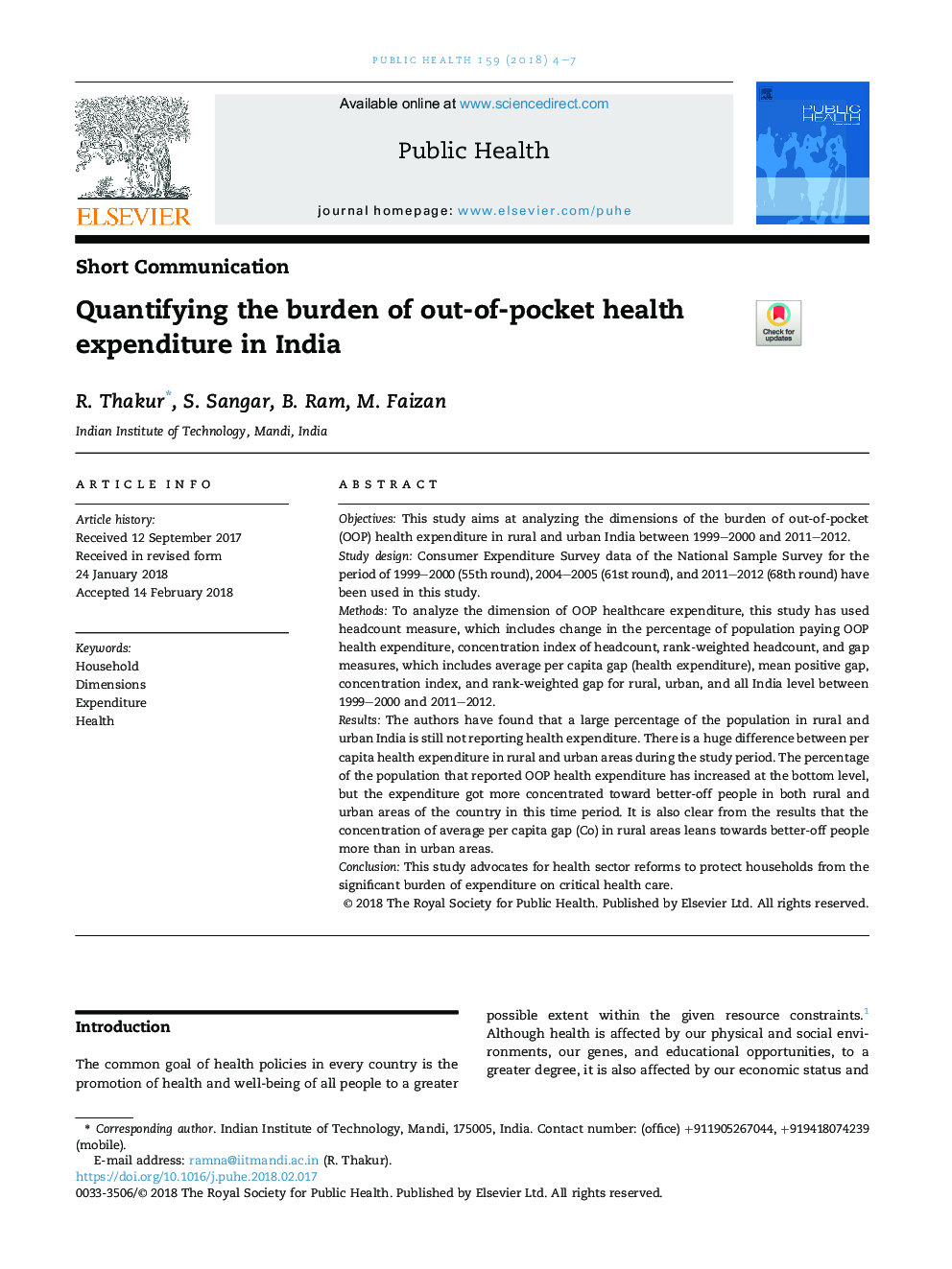 تعیین بار هزینه‌های بهداشتی واقعی در هند